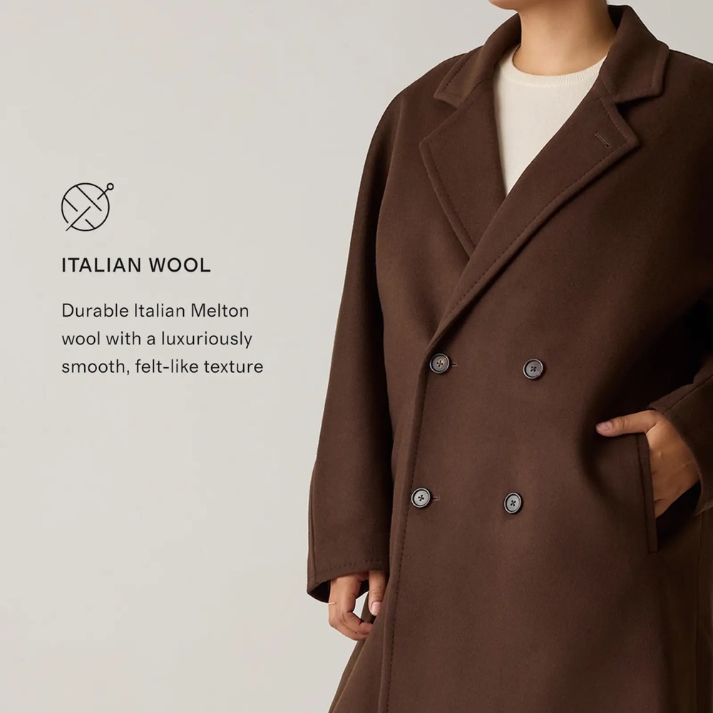 QUINCE Italian Wool Double-Breasted Slouch Coat Size M Dark Chocolate. - Picture 3 of 12